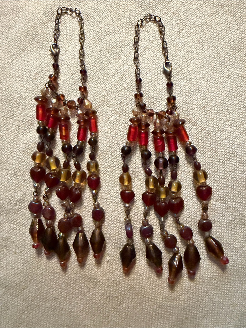Vintage Amber Red Beaded Tassel Charm Purse or Necklace